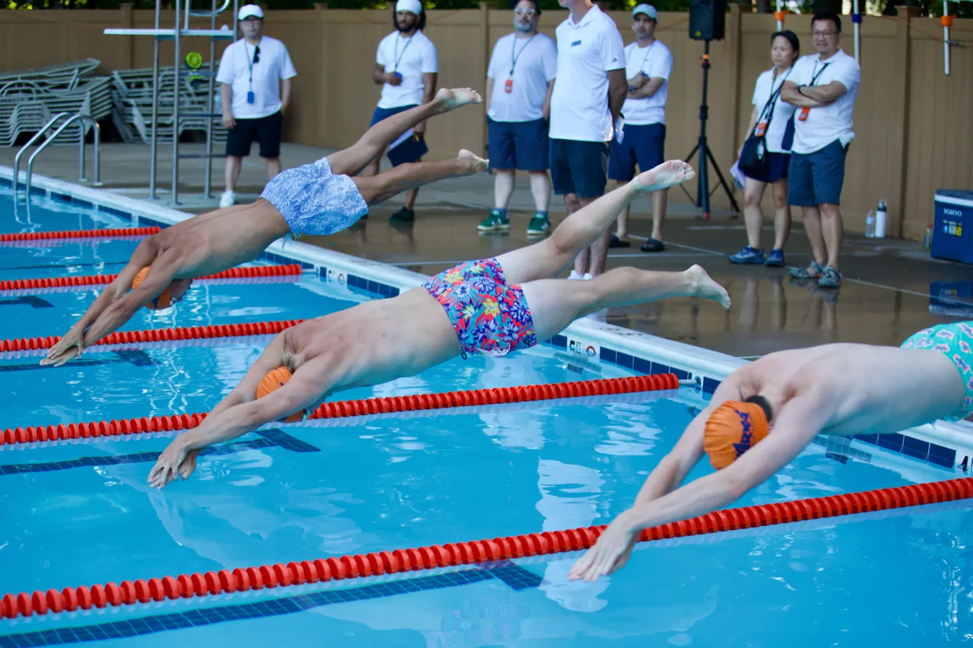 Coaches diving wide shot 3